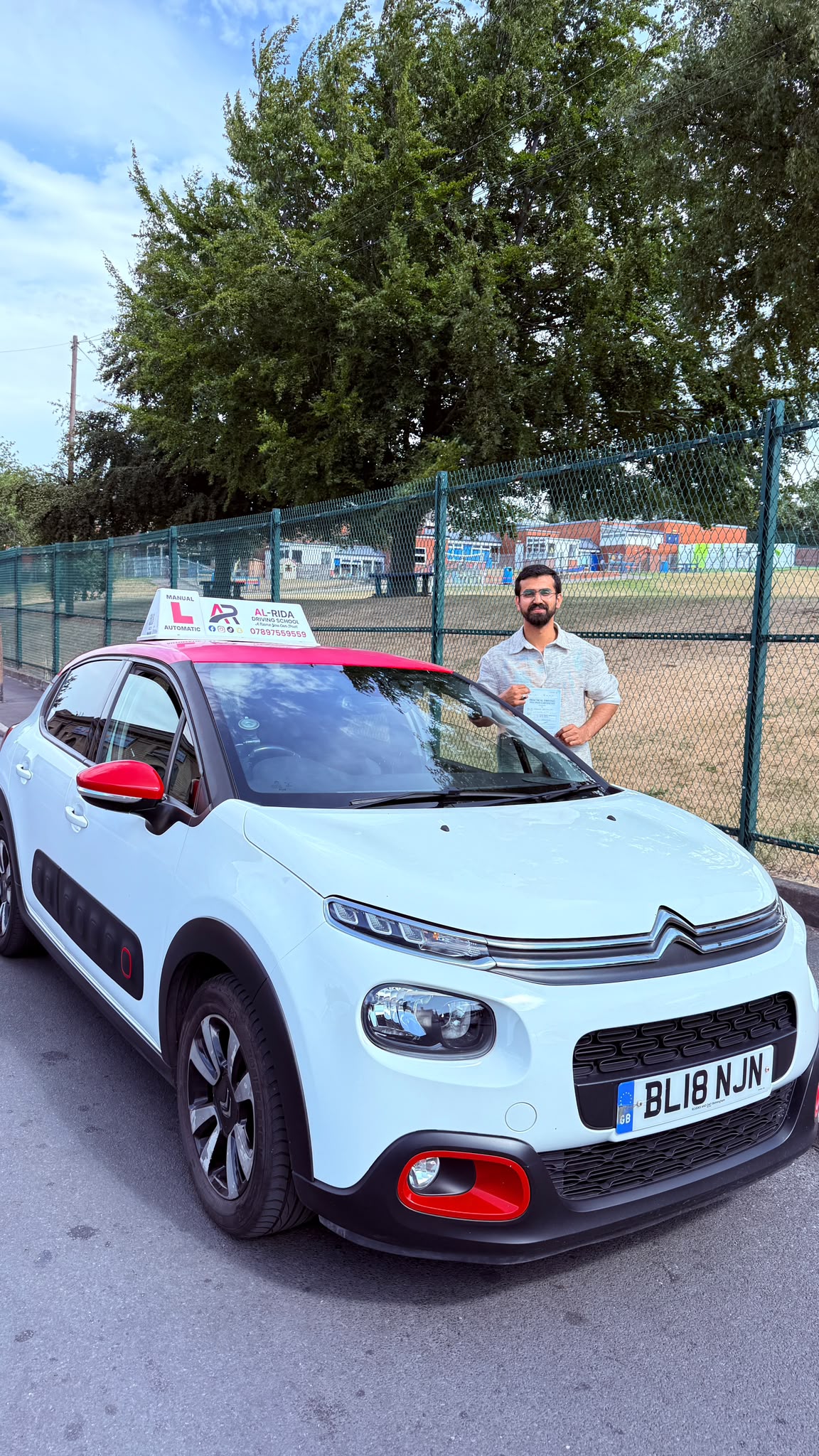Student passing driving test with Al-Rida Driving School in dewsbury, wakefield, batley, mirfield, ossett, morley and surrounding areas