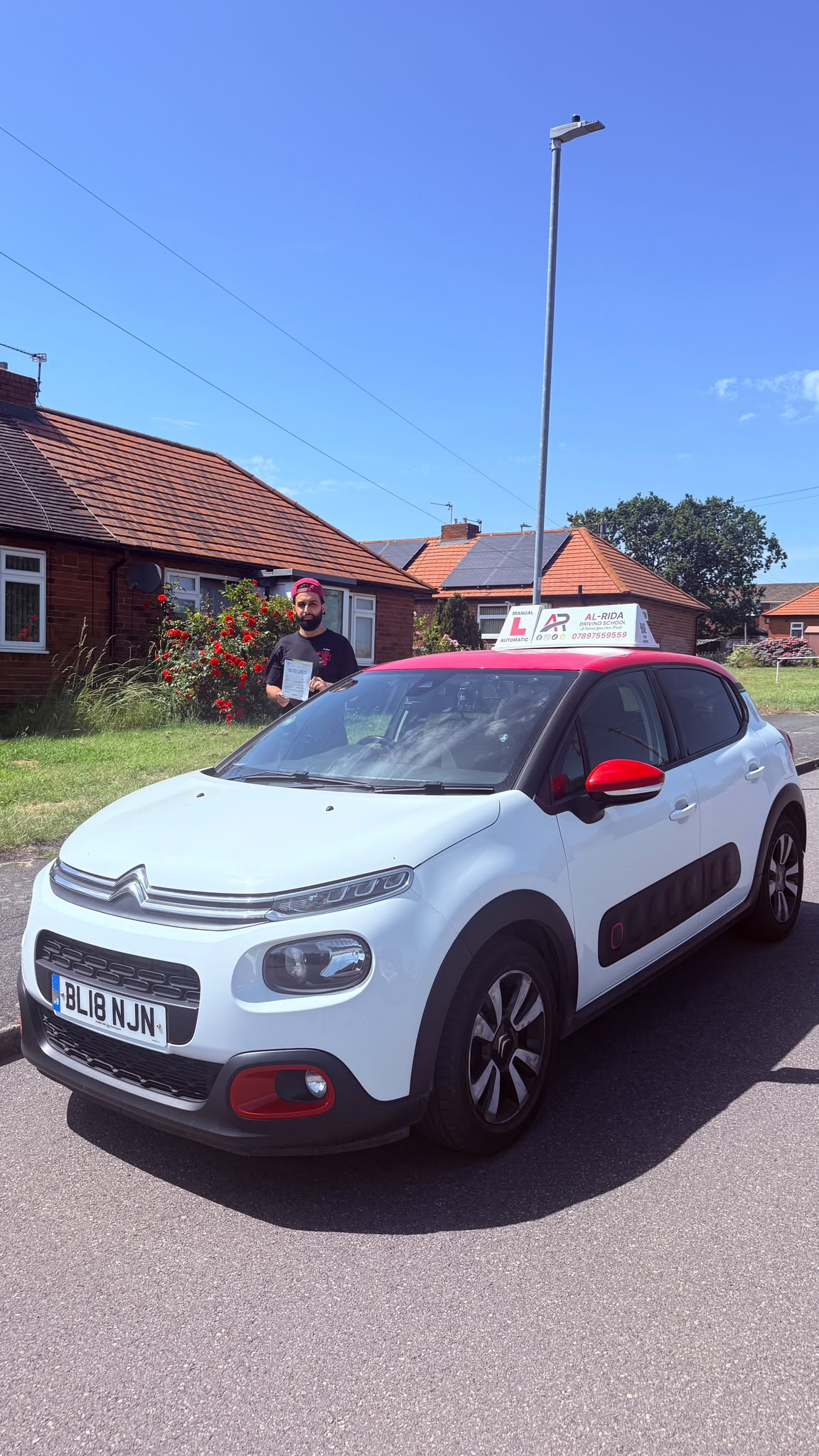 Student passing driving test with Al-Rida Driving School in dewsbury, wakefield, batley, mirfield, ossett, morley and surrounding areas